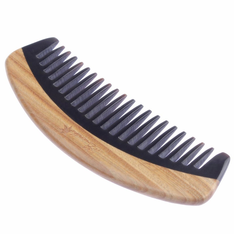 Breezelike Hair Comb - Wide Tooth Wooden Detangling Comb for Curly Hair - No Static Sandalwood Buffalo Horn Comb for Men and Women - Image 3